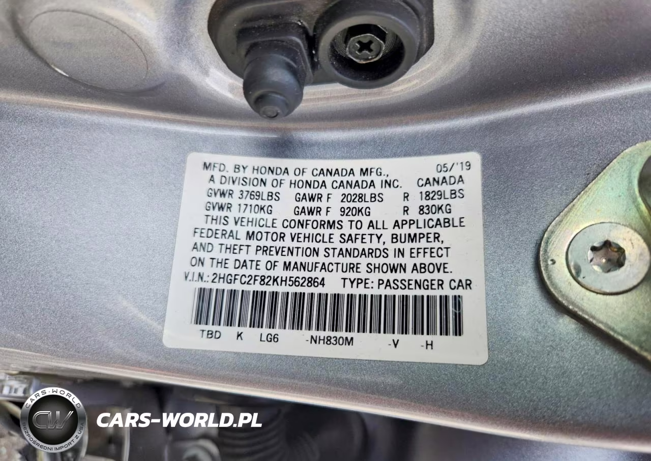 2019 Honda Civic Sport VIN:2HGFC2F82KH562864 - 12