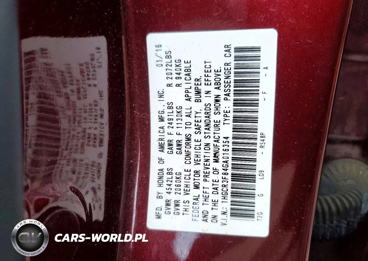 2016 Honda Accord Exl VIN:1HGCR3F84GA016354 - 12