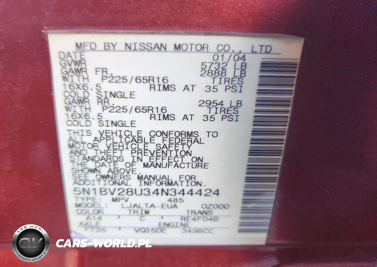 2004 Nissan Quest 3.5 S VIN:5N1BV28U34N344424 - 13