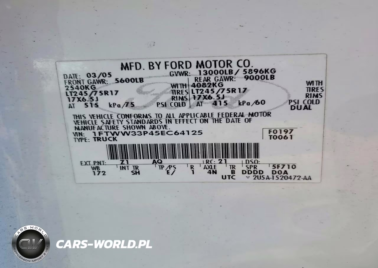 2005 Ford F350 Super Duty VIN:1FTWW33P45EC64125 - 13
