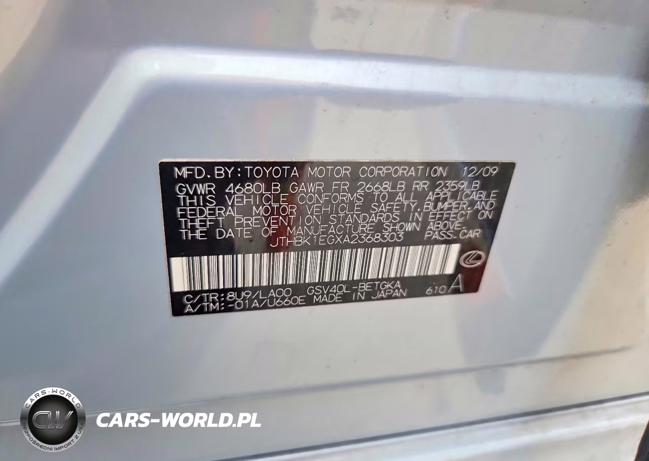 2010 Lexus Es 350 VIN:JTHBK1EGXA2368303 - 12
