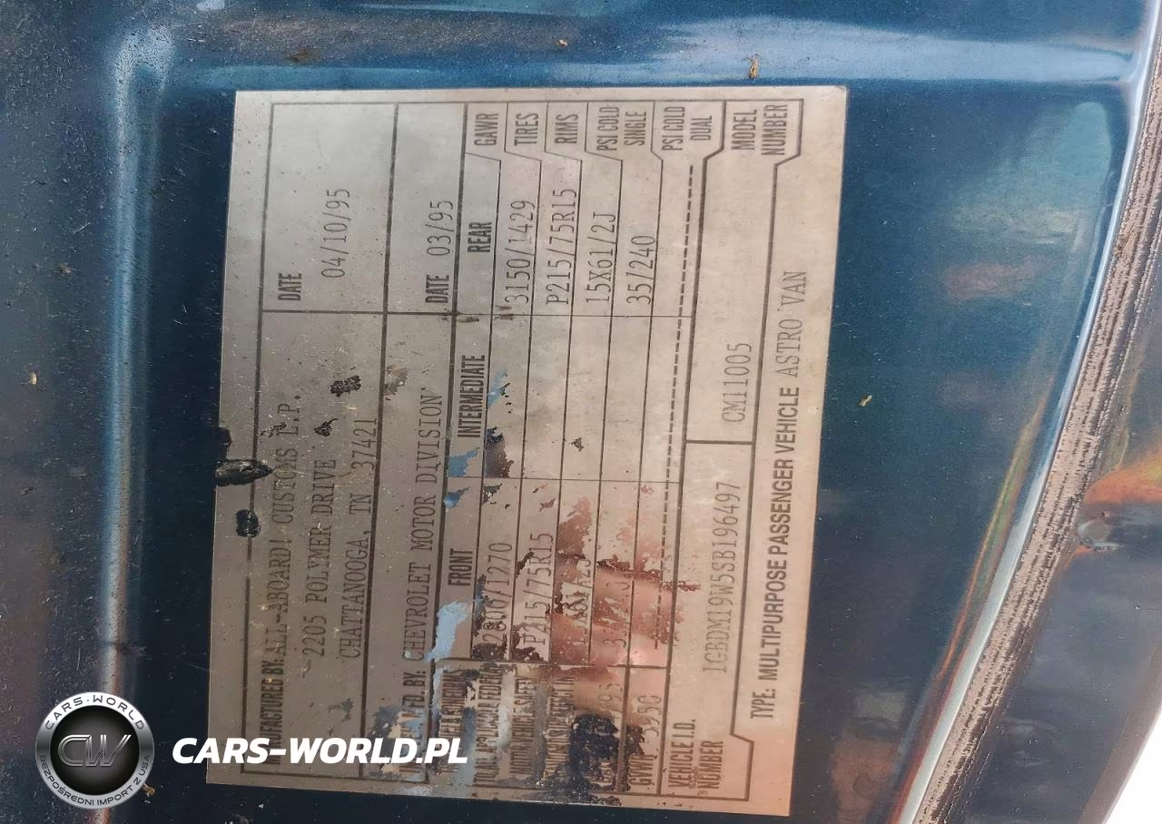 1995 Chevrolet Astro VIN:1GBDM19W5SB196497 - 13
