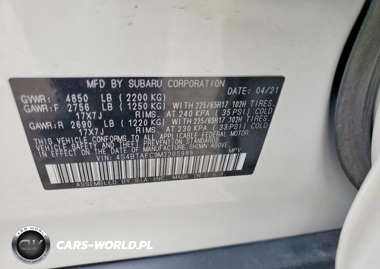 2021 Subaru Outback Premium VIN:4S4BTAFC9M3205985 - 13