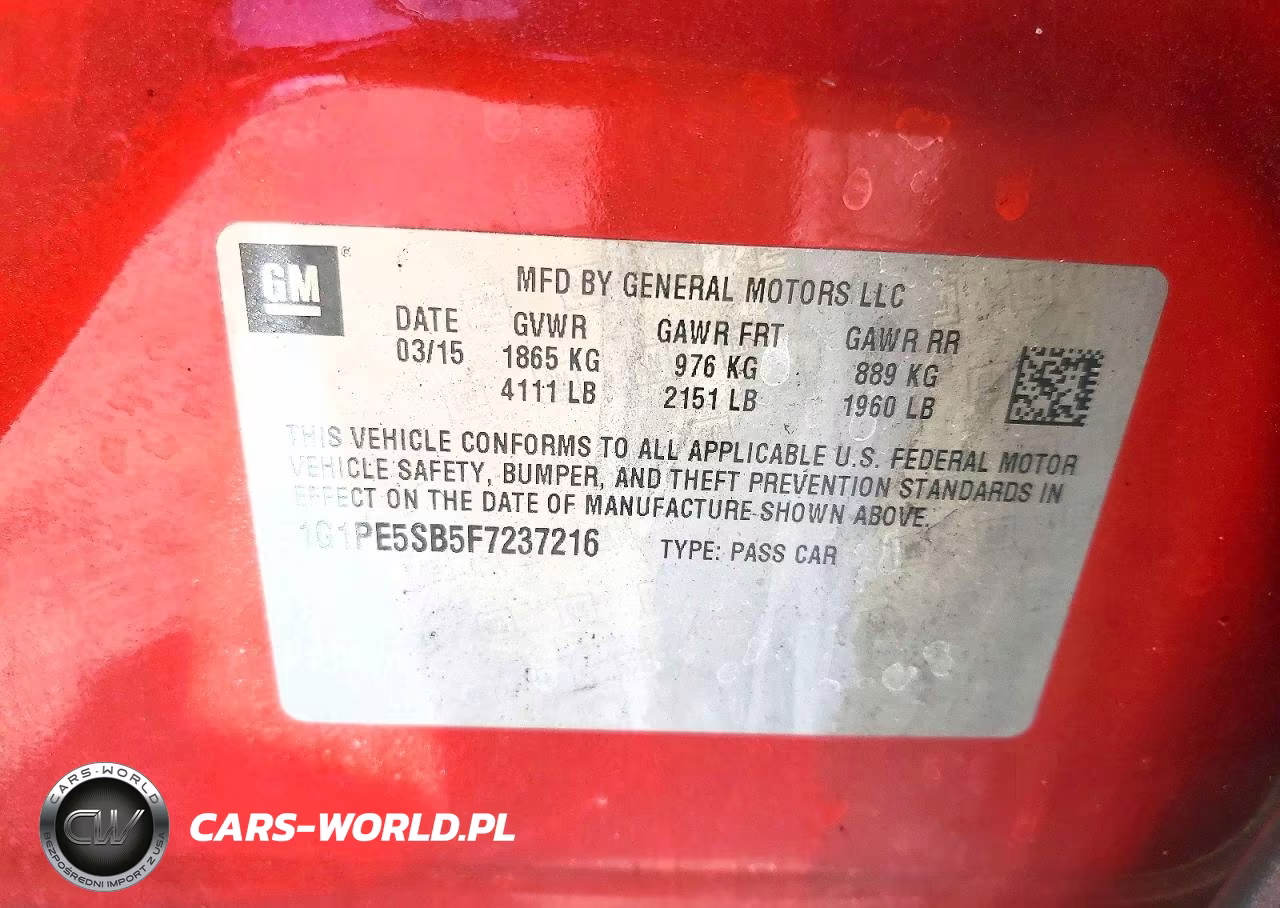 2015 Chevrolet Cruze Lt VIN:1G1PE5SB5F7237216 - 12