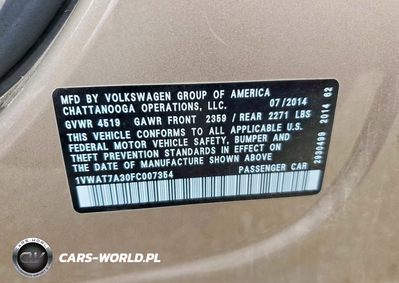 2015 Volkswagen Passat S VIN:1VWAT7A30FC007354 - 12