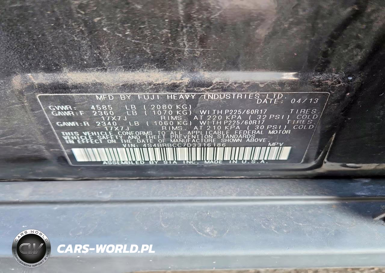 2013 Subaru Outback 2.5I Premium VIN:4S4BRBCC7D3316186 - 13