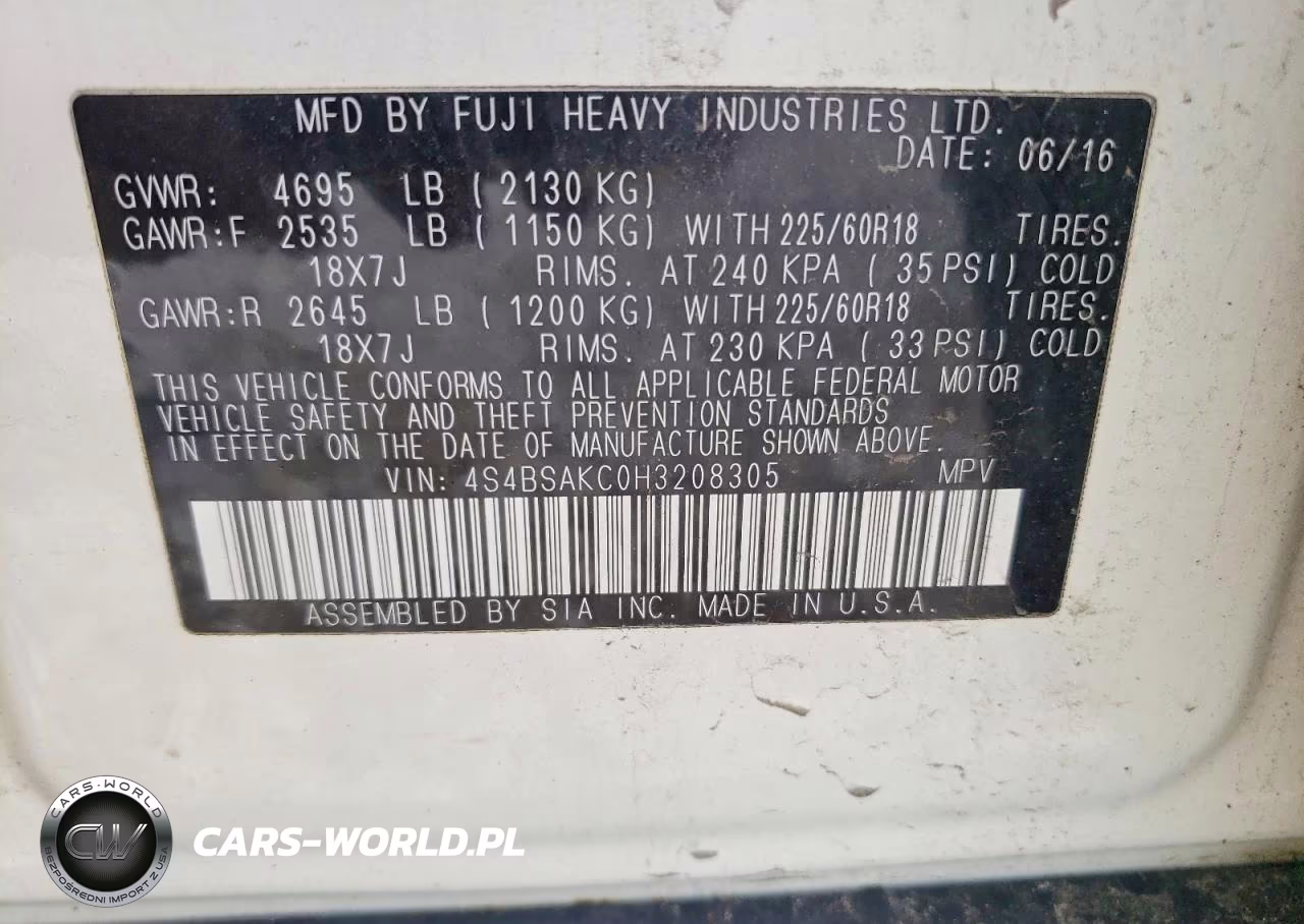 2017 Subaru Outback 2.5I Limited VIN:4S4BSAKC0H3208305 - 12