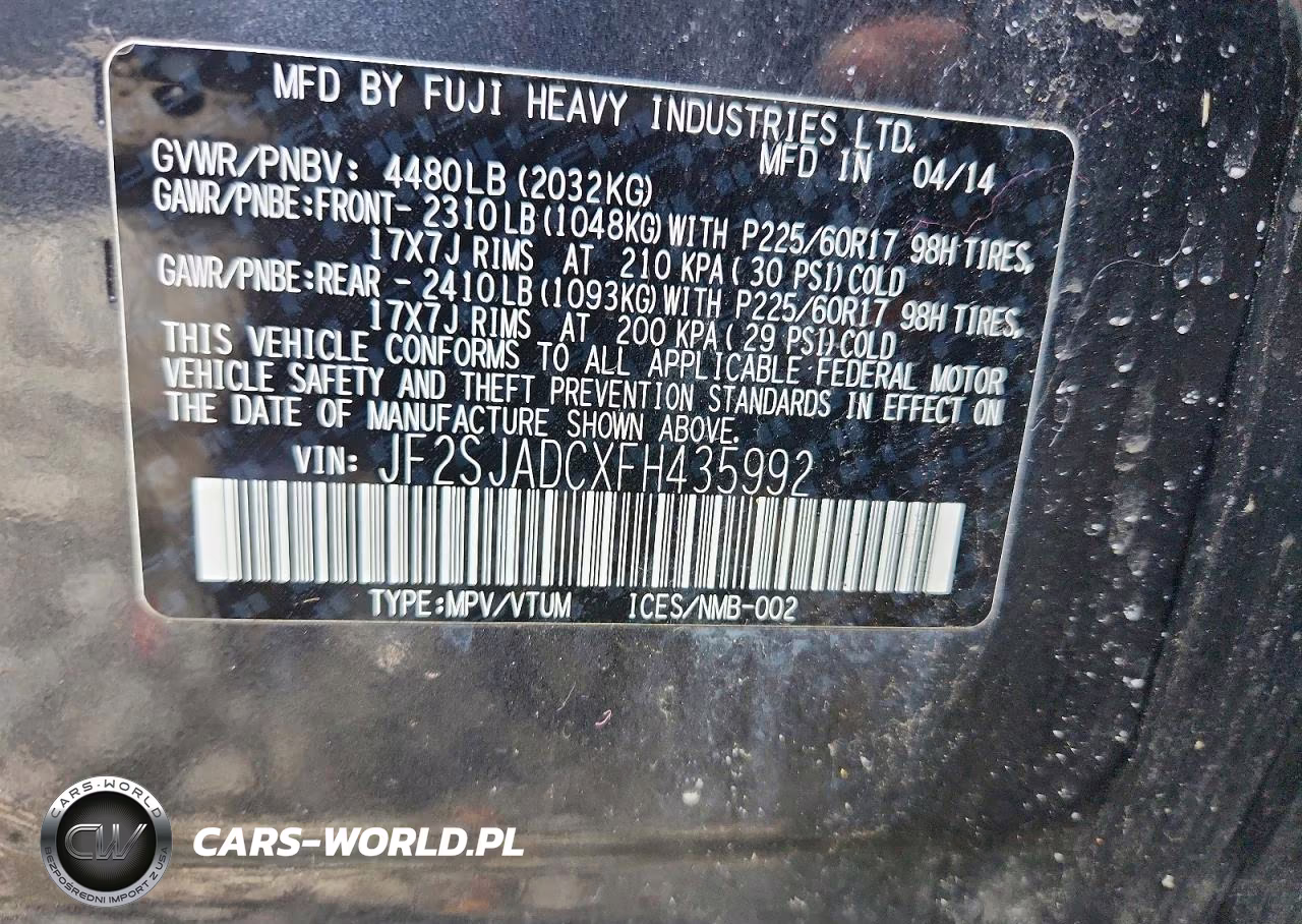 2015 Subaru Forester 2.5I Premium VIN:JF2SJADCXFH435992 - 12