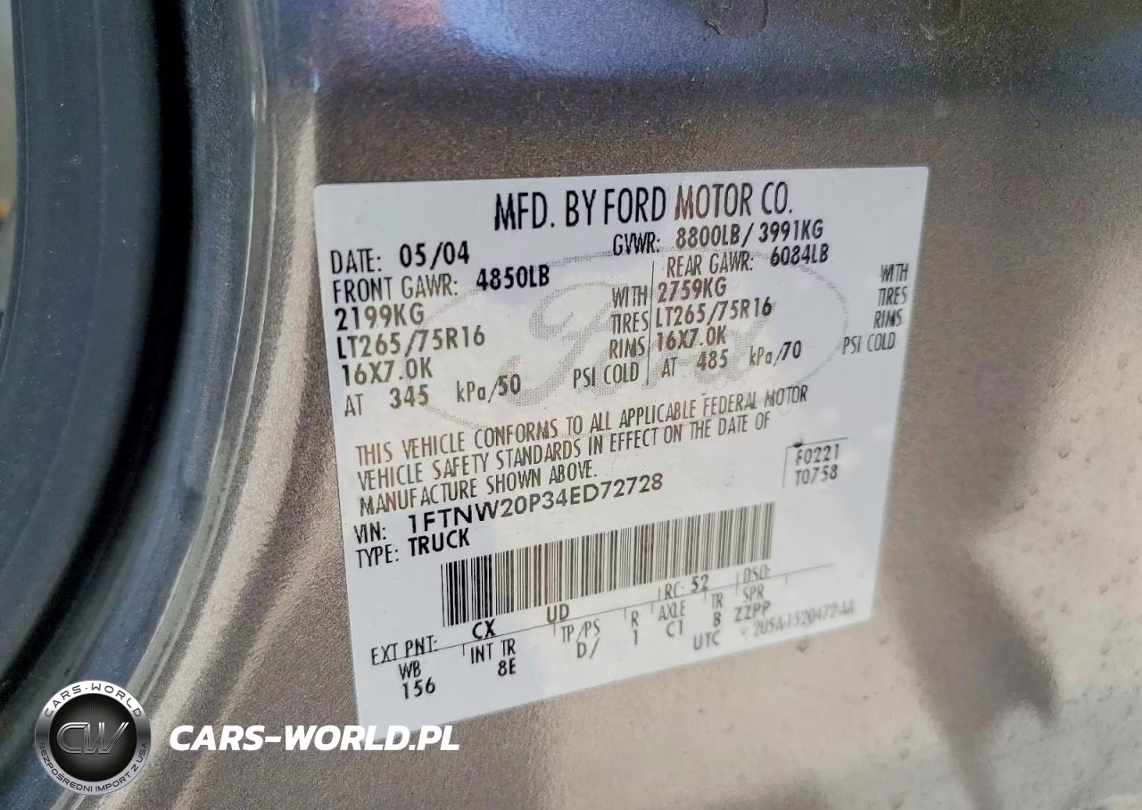 2004 Ford F250 Super Duty VIN:1FTNW20P34ED72728 - 12