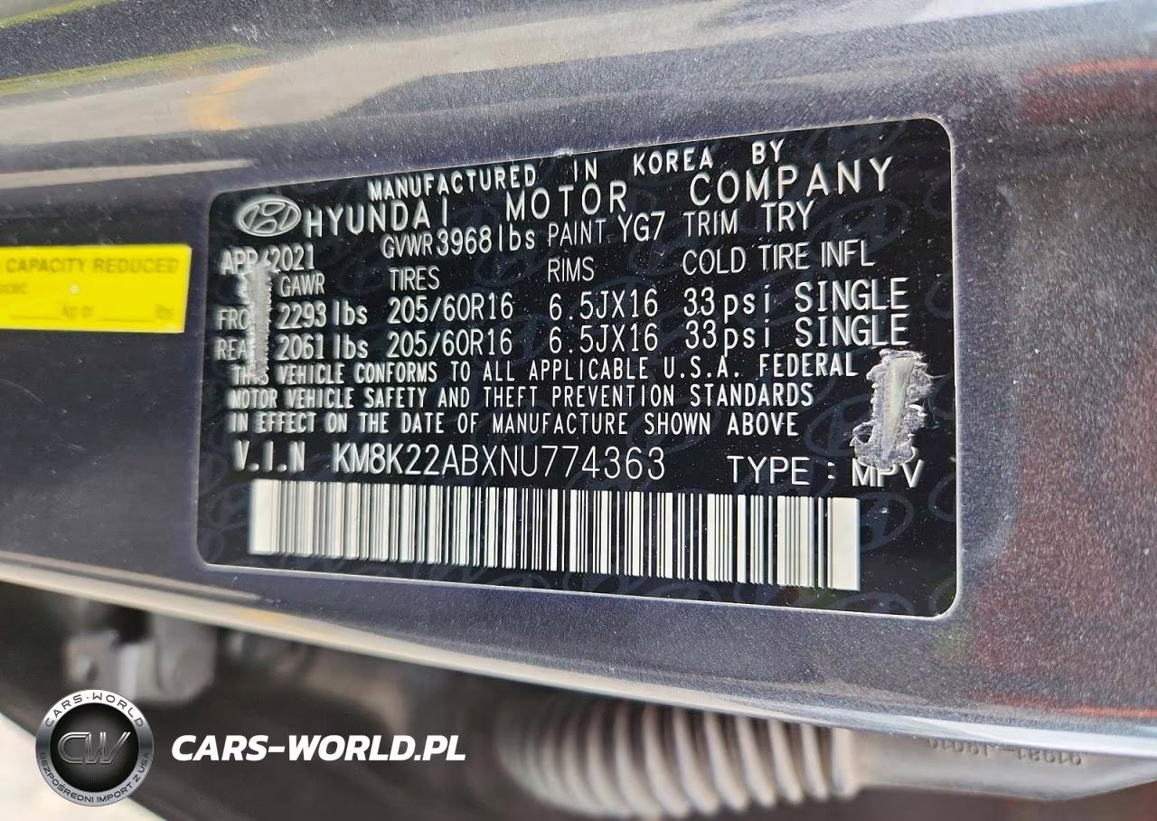 2022 Hyundai Kona Se VIN:KM8K22ABXNU774363 - 12
