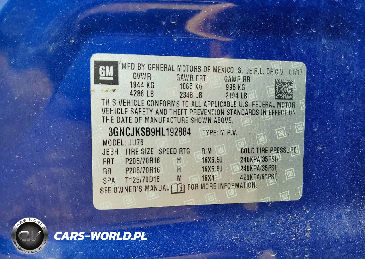 2017 Chevrolet Trax Ls VIN:3GNCJKSB9HL192884 - 12