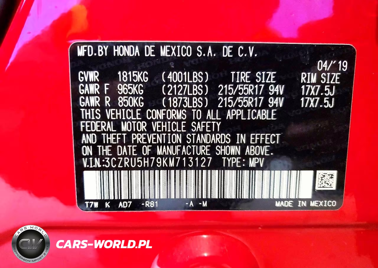 2019 Honda Hr-V Exl VIN:3CZRU5H79KM713127 - 13