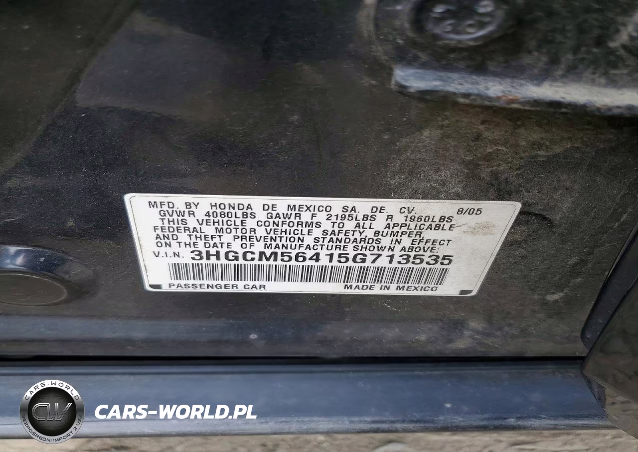 2005 Honda Accord Lx VIN:3HGCM56415G713535 - 12