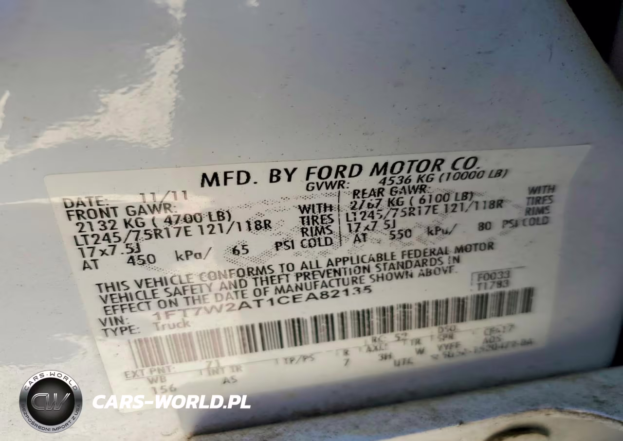 2012 Ford F250 Super Duty VIN:1FT7W2AT1CEA82135 - 12