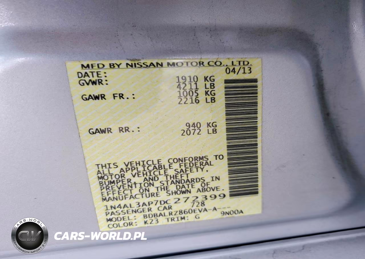 2013 Nissan Altima 2.5 VIN:1N4AL3AP7DC272399 - 12
