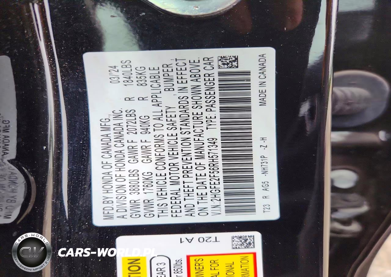 2024 Honda Civic Sport VIN:2HGFE2F56RH571349 - 12