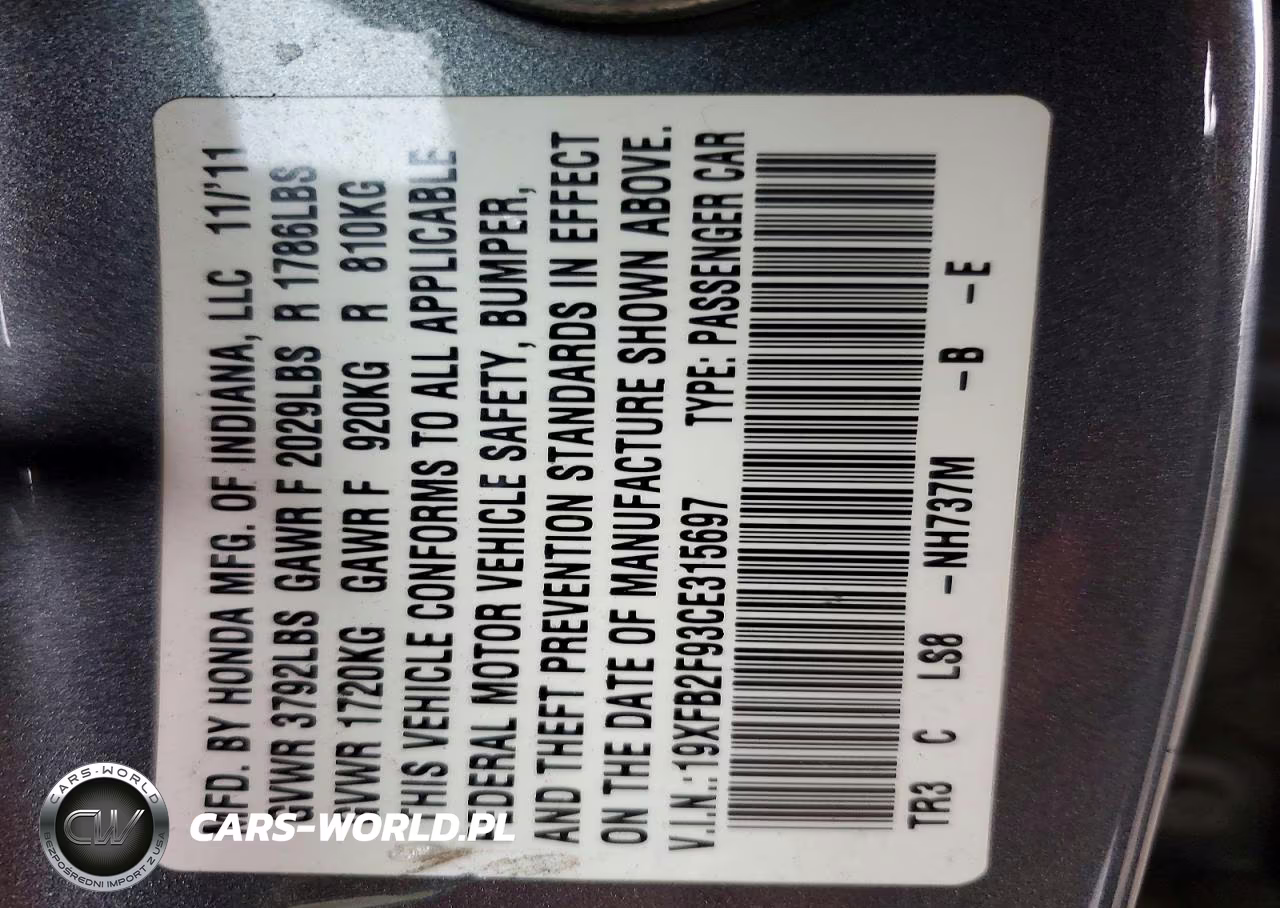 2012 Honda Civic Exl VIN:19XFB2F93CE315697 - 13