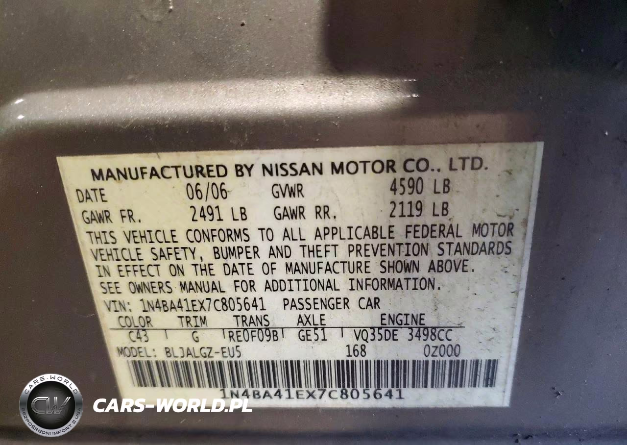 2007 Nissan Maxima 3.5 Se VIN:1N4BA41EX7C805641 - 12