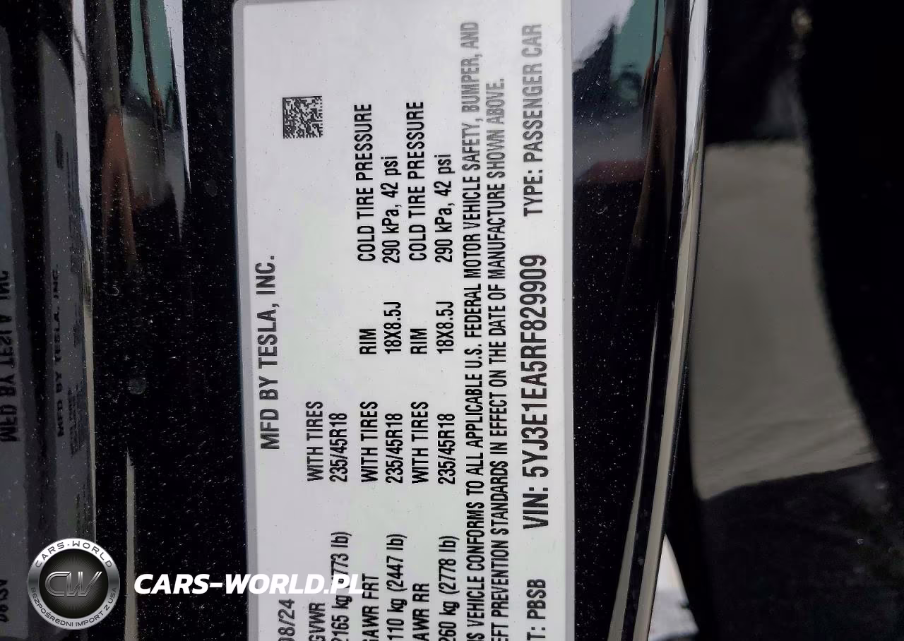 2024 Tesla Model 3 VIN:5YJ3E1EA5RF829909 - 12
