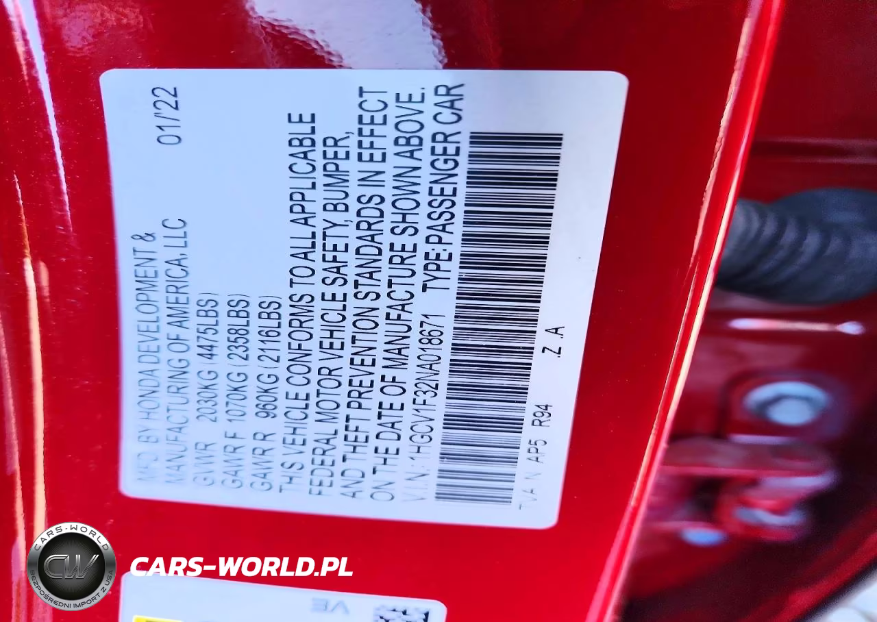2022 Honda Accord Sport VIN:1HGCV1F32NA018671 - 12