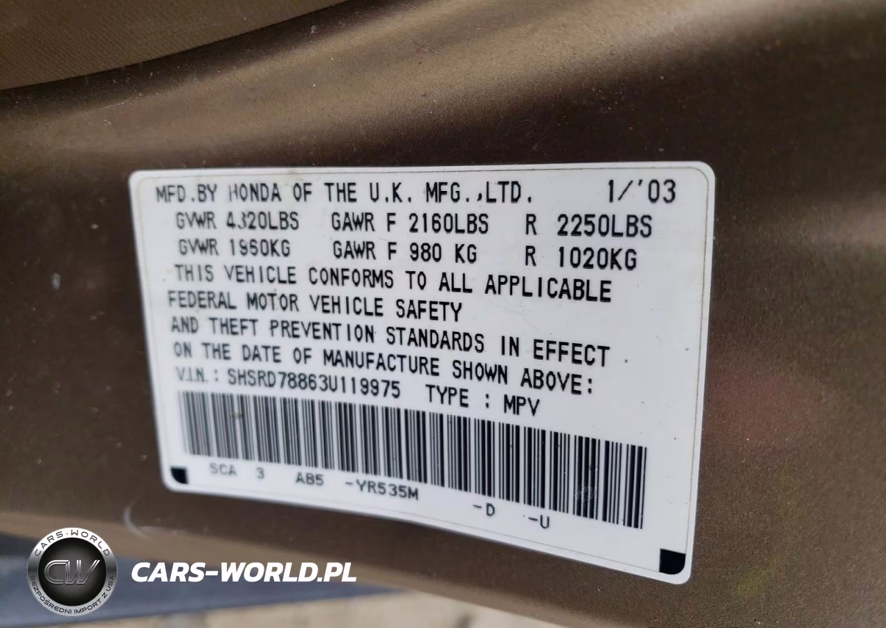 2003 Honda Cr-V Ex VIN:SHSRD78863U119975 - 12