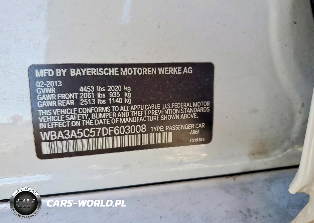 2013 BMW 328 I VIN:WBA3A5C57DF603008 - 12