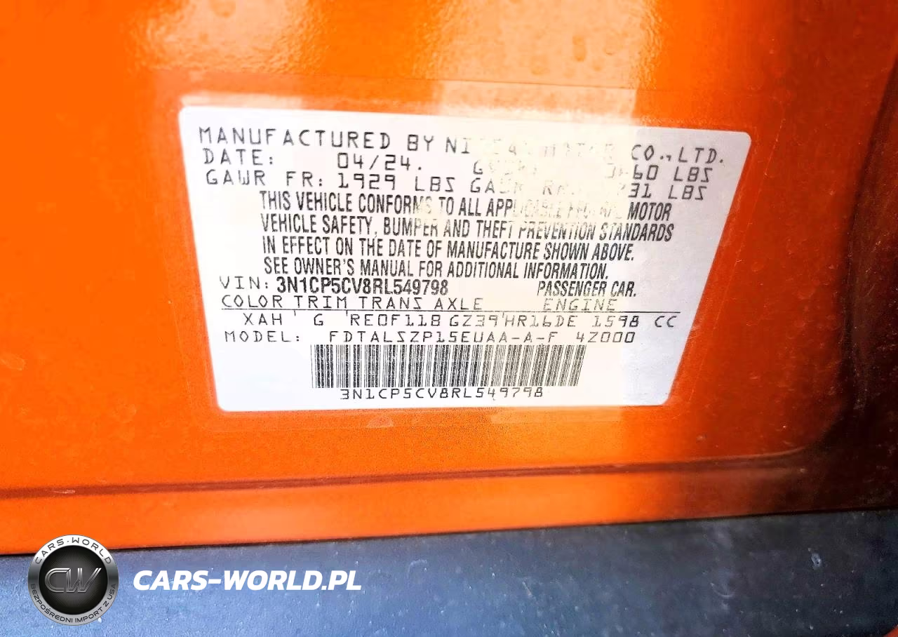 2024 Nissan Kicks Sv VIN:3N1CP5CV8RL549798 - 14