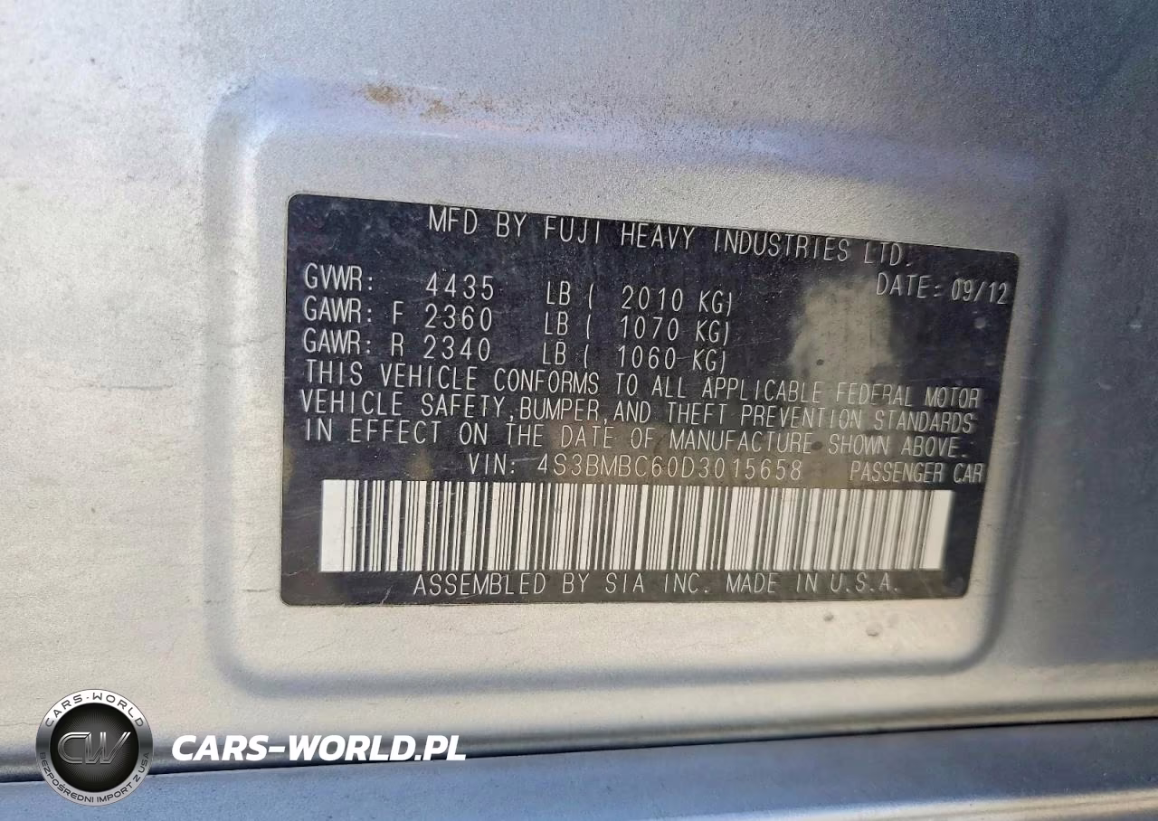 2013 Subaru Legacy 2.5I Premium VIN:4S3BMBC60D3015658 - 12