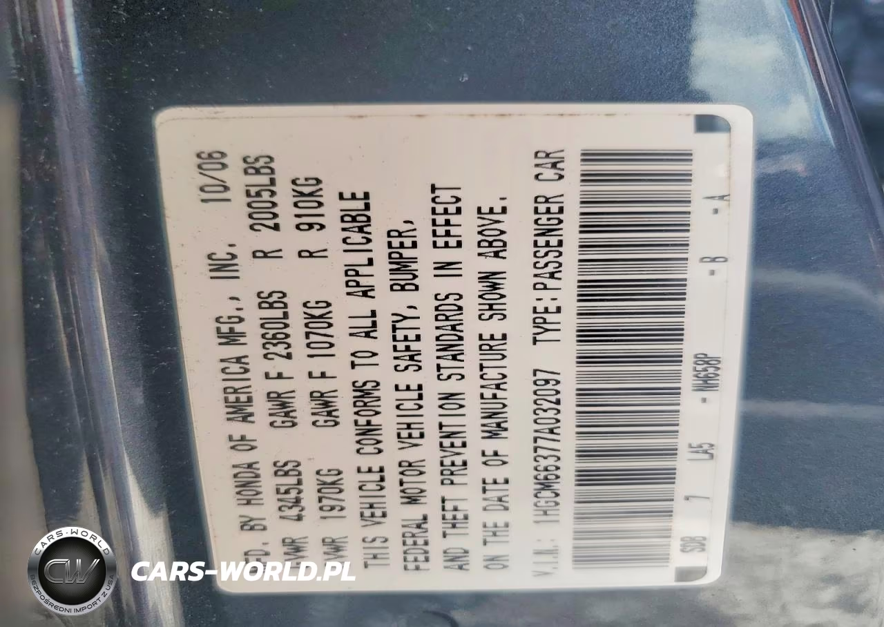 2007 Honda Accord Lx VIN:1HGCM66377A032097 - 12