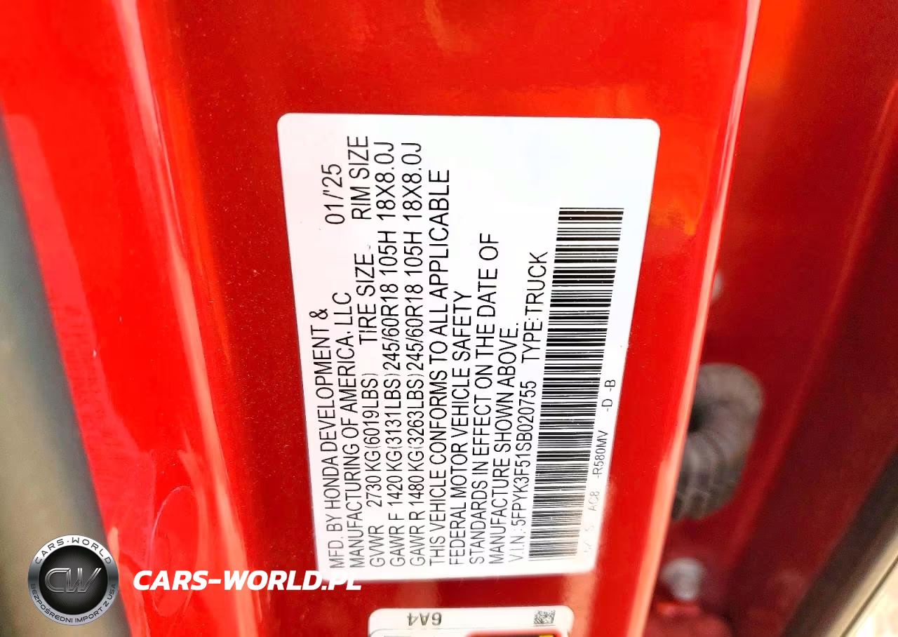 2025 Honda Ridgeline Rtl VIN:5FPYK3F51SB020755 - 13