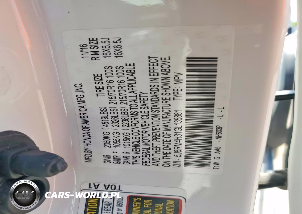 2016 Honda Cr-V Lx VIN:5J6RM4H31GL135881 - 13