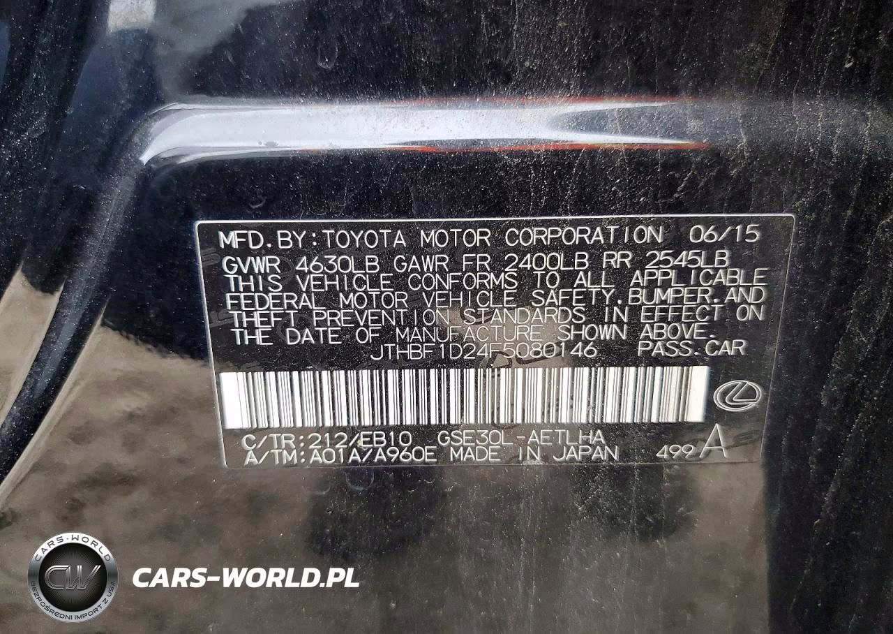 2015 Lexus Is 250 VIN:JTHBF1D24F5080146 - 12