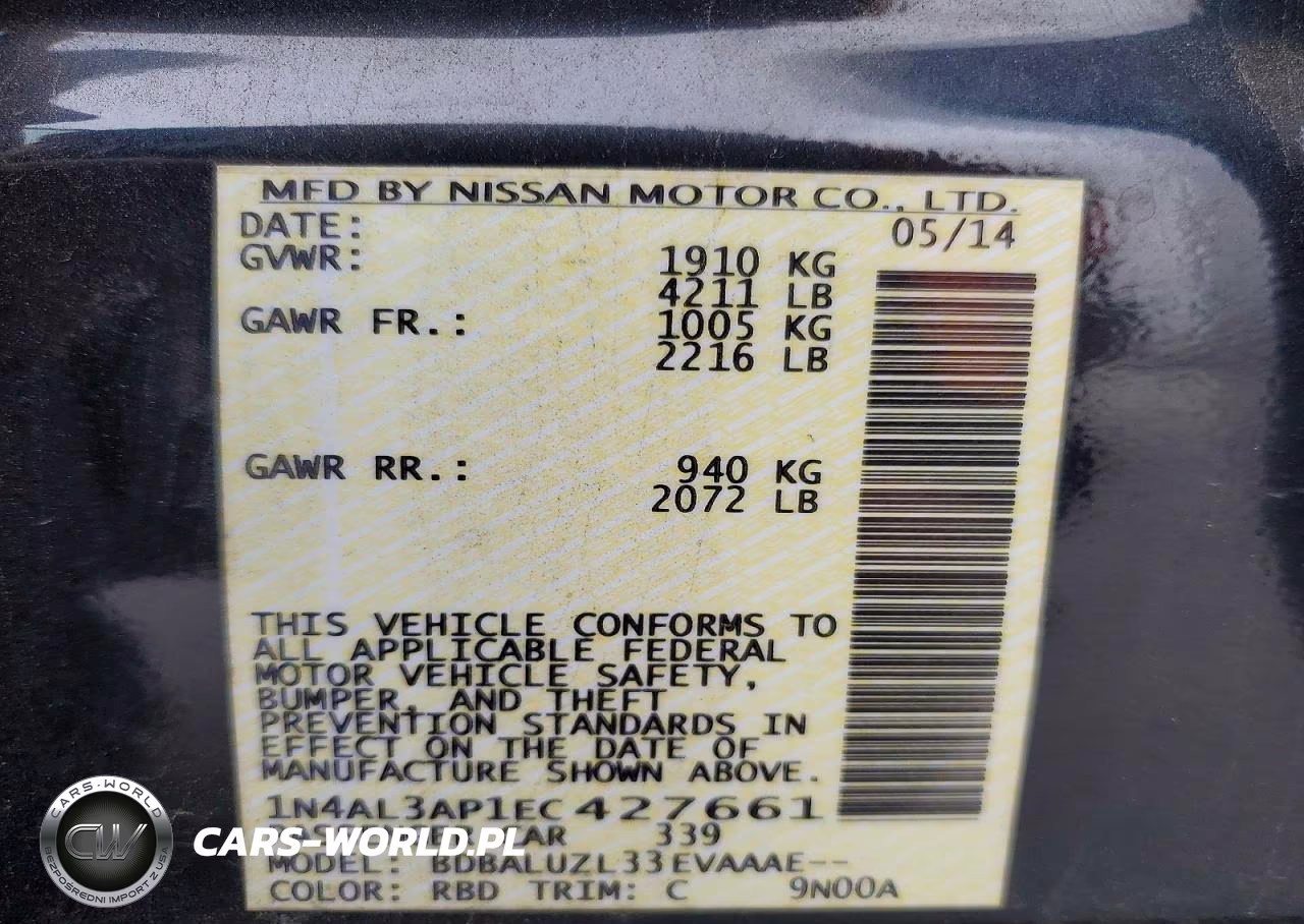 2014 Nissan Altima 2.5 Sv VIN:1N4AL3AP1EC427661 - 12