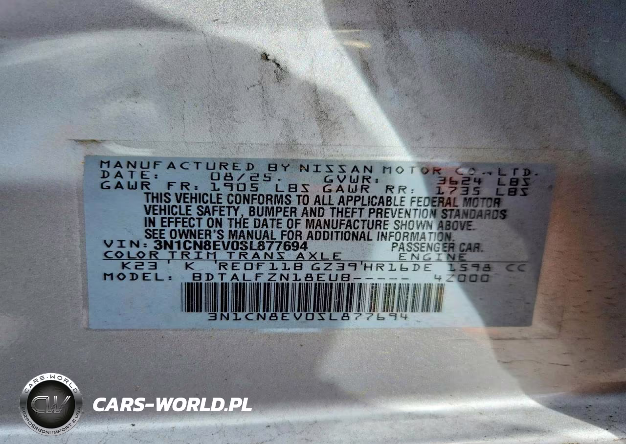 2025 Nissan Versa Sv VIN:3N1CN8EV0SL877694 - 12