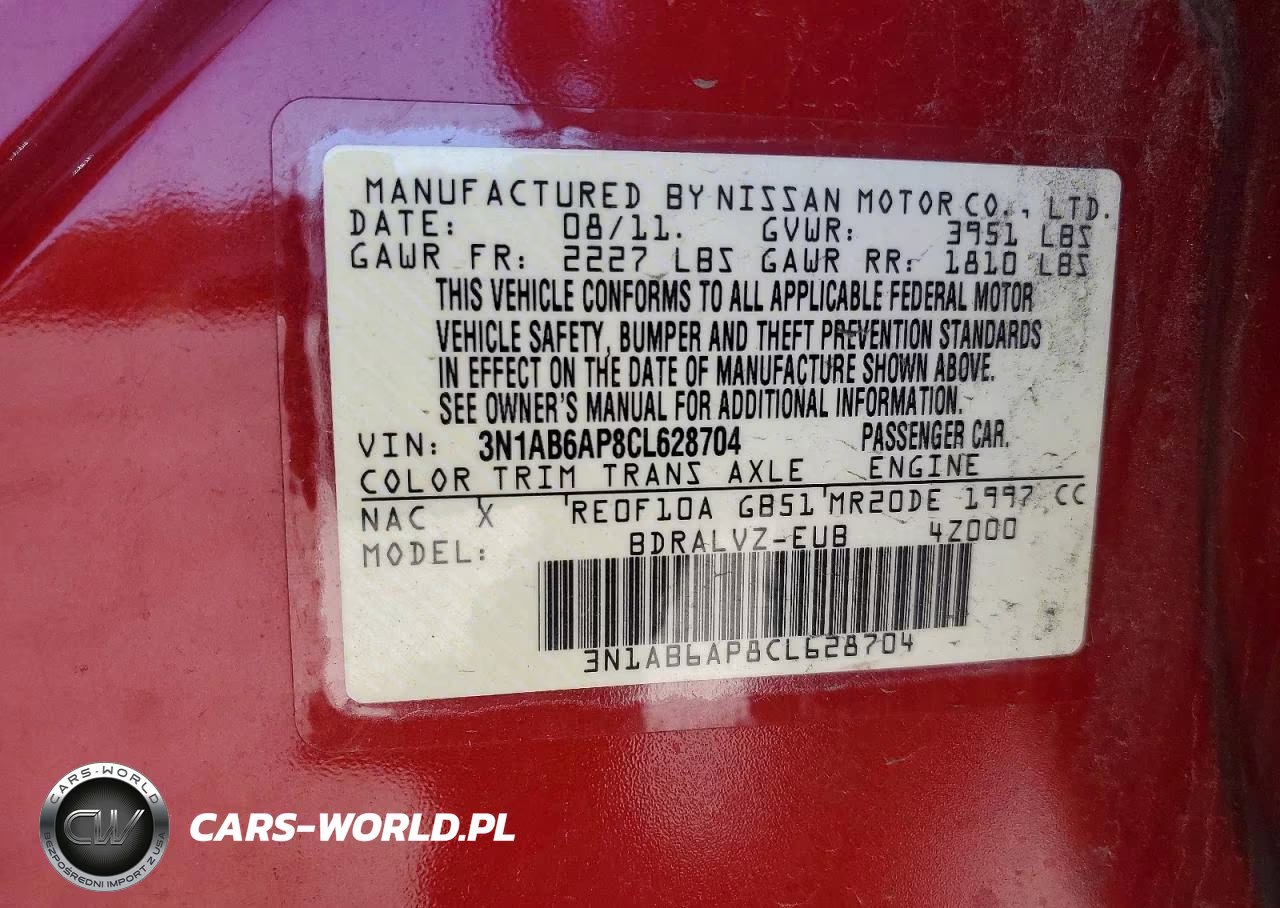 2012 Nissan Sentra 2.0 VIN:3N1AB6AP8CL628704 - 12
