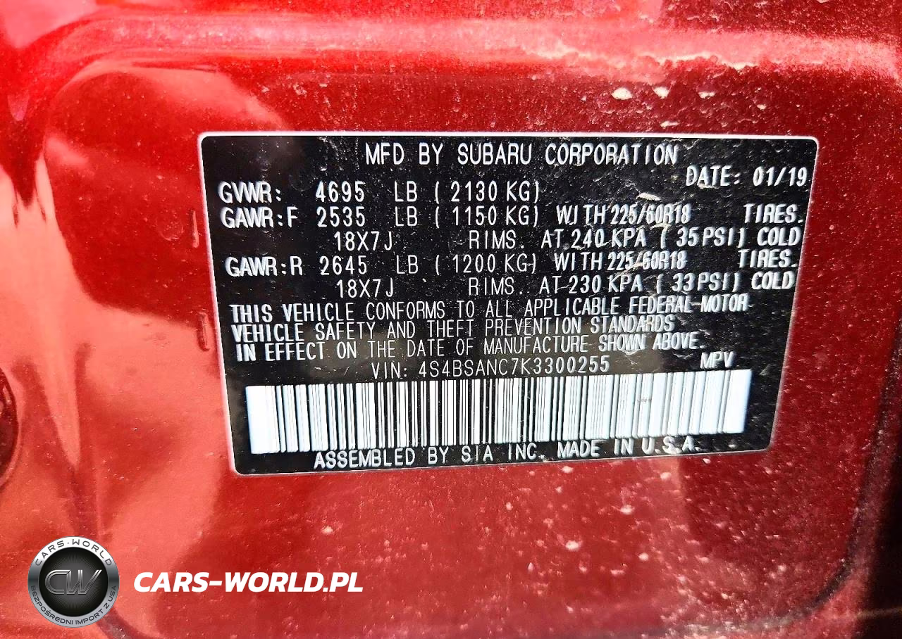 2019 Subaru Outback 2.5I Limited VIN:4S4BSANC7K3300255 - 12