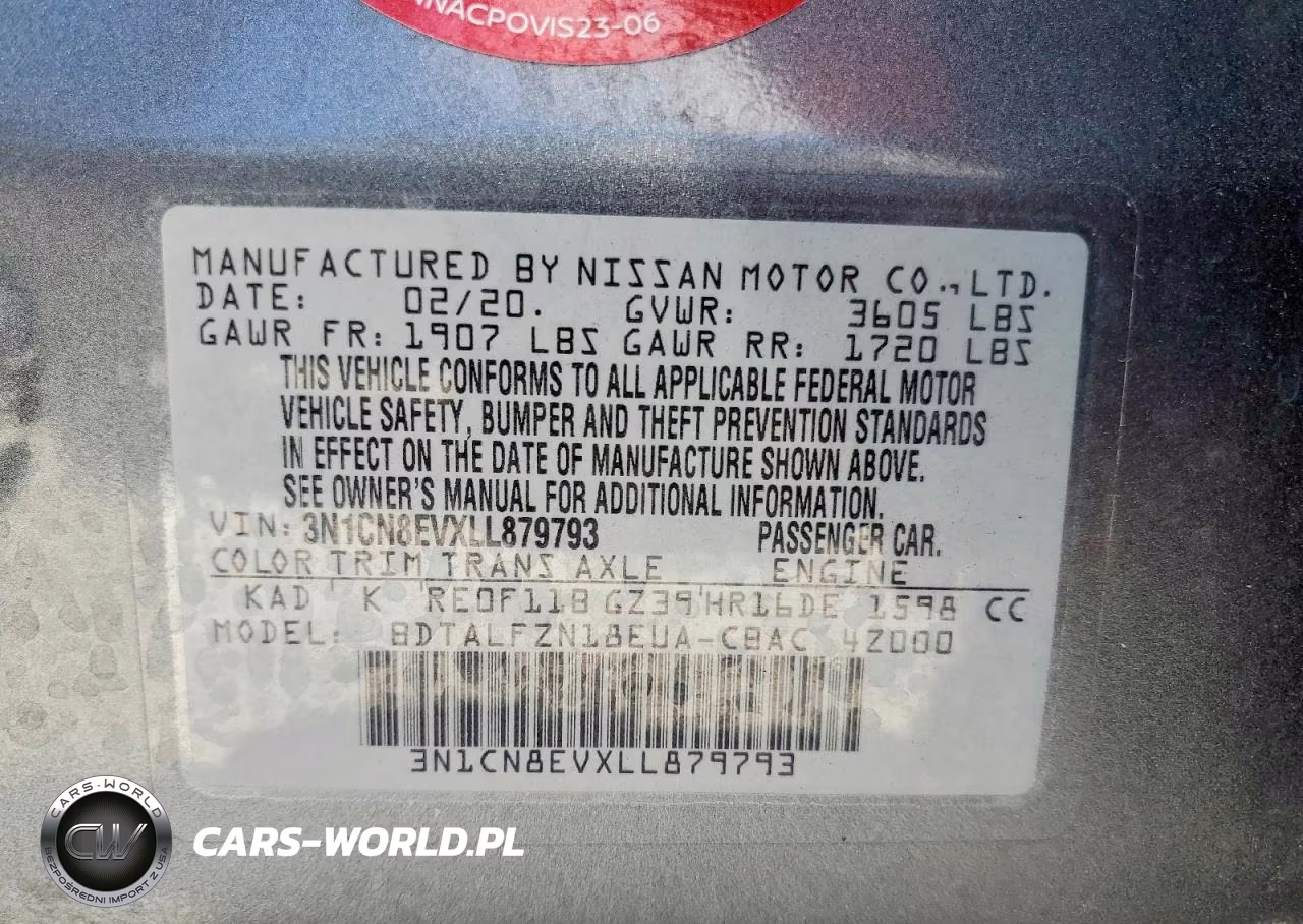 2020 Nissan Versa Sv VIN:3N1CN8EVXLL879793 - 13