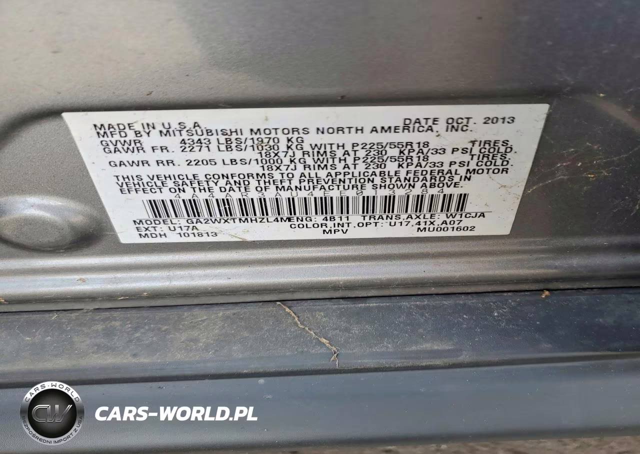 2014 Mitsubishi Outlander Sport Es VIN:4A4AR3AU4EE013284 - 13