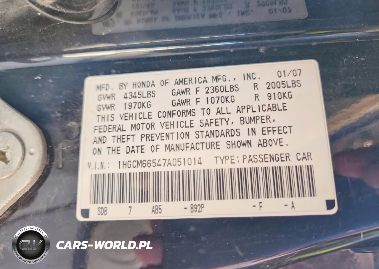 2007 Honda Accord Ex VIN:1HGCM66547A051014 - 12