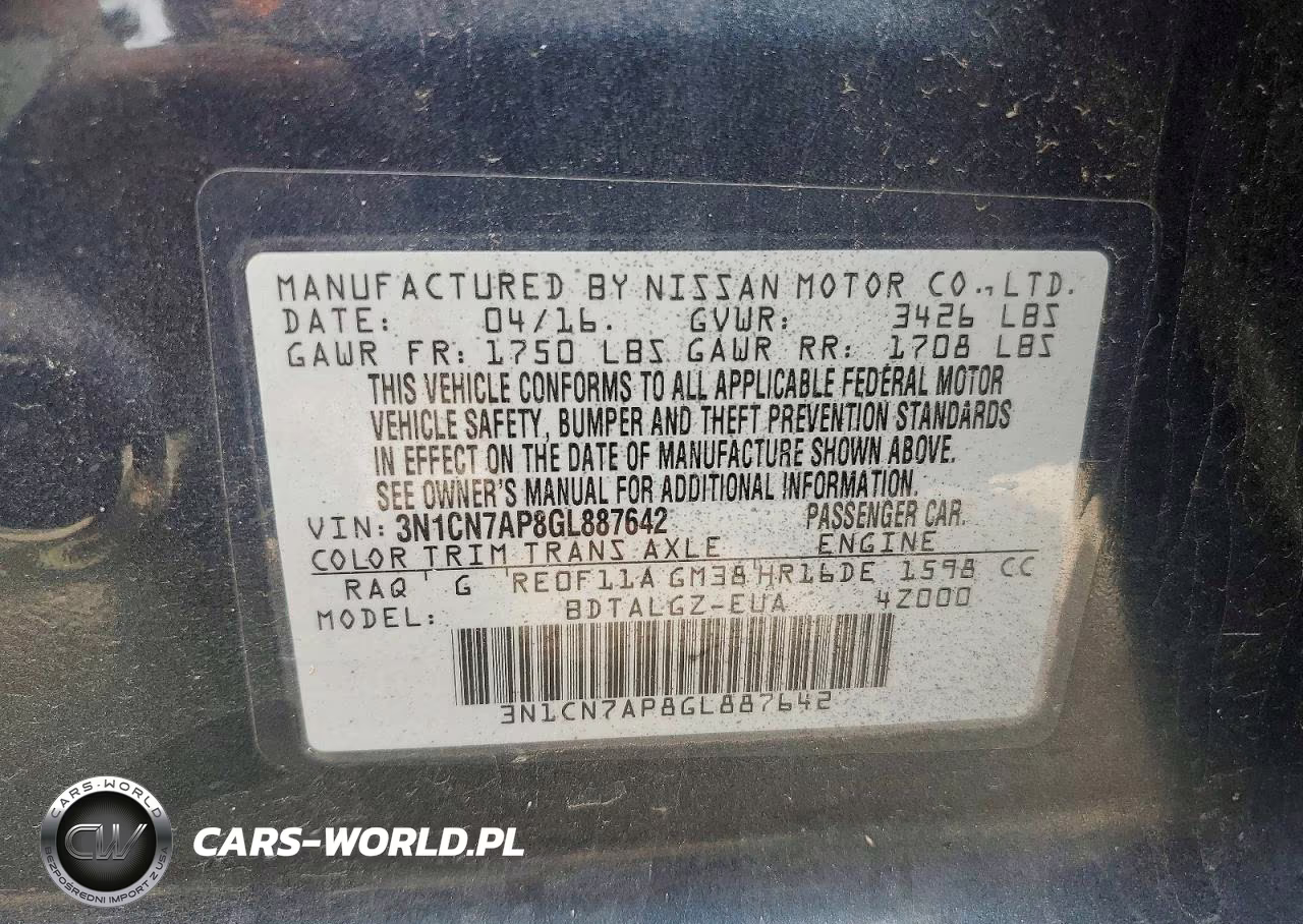 2016 Nissan Versa 1.6 Sl VIN:3N1CN7AP8GL887642 - 12