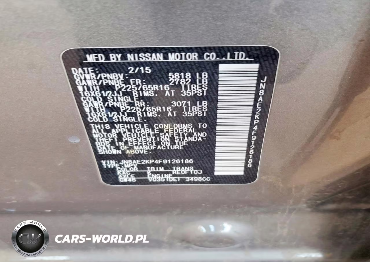 2015 Nissan Quest 3.5 S VIN:JN8AE2KP4F9126186 - 13