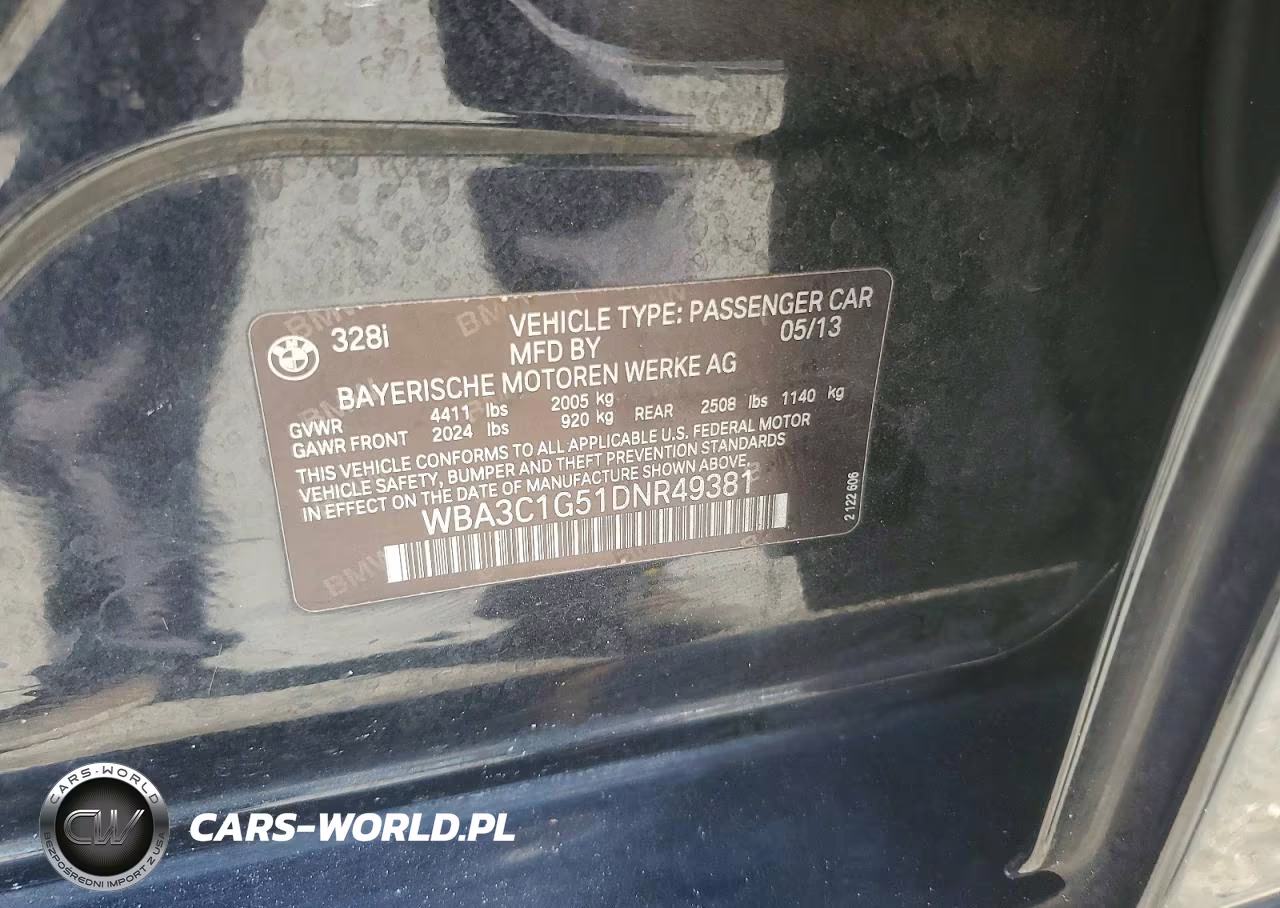 2013 BMW 328 I Sulev VIN:WBA3C1G51DNR49381 - 12