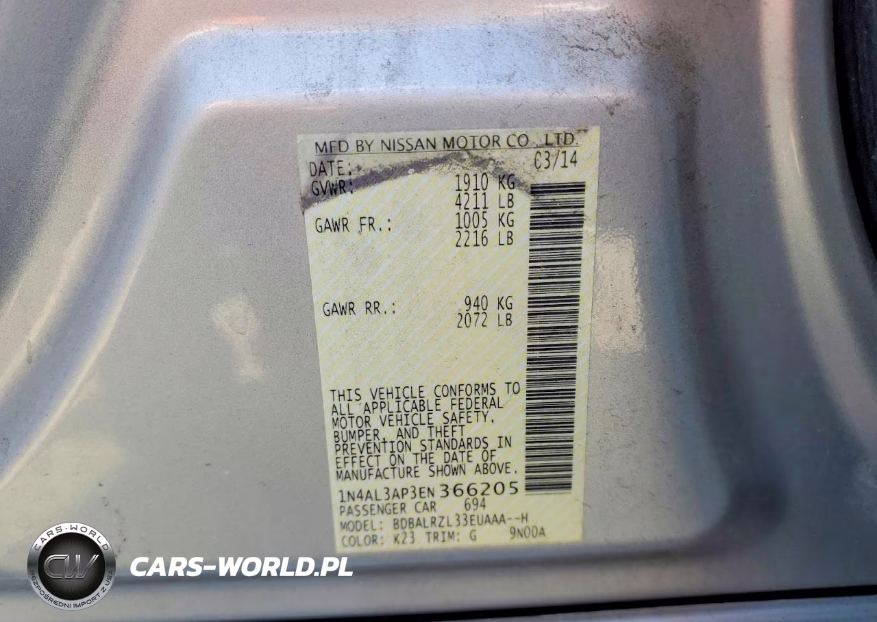 2014 Nissan Altima 2.5 S VIN:1N4AL3AP3EN366205 - 12
