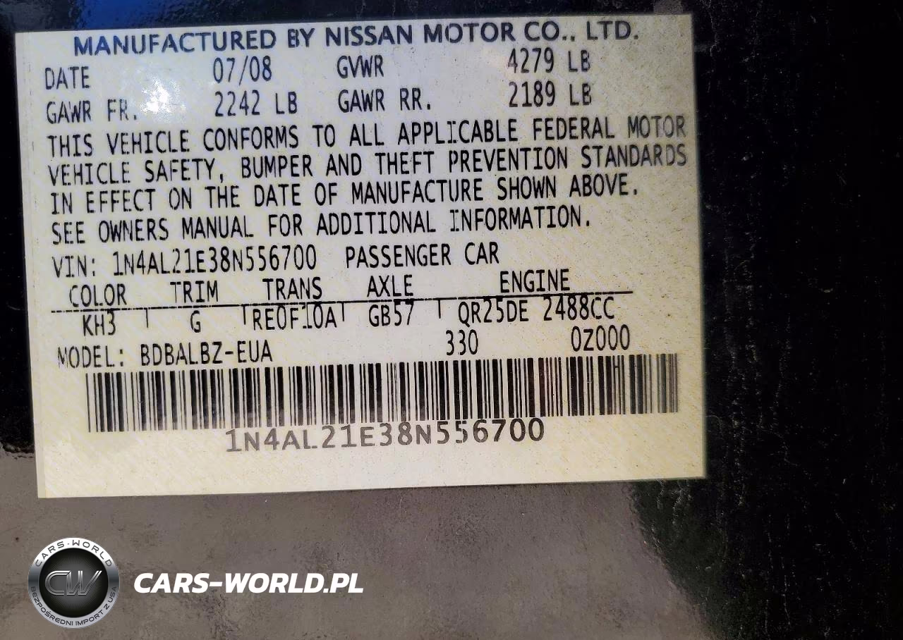 2008 Nissan Altima 2.5 VIN:1N4AL21E38N556700 - 12
