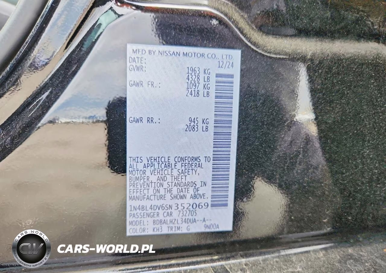2025 Nissan Altima Sv VIN:1N4BL4DV6SN352069 - 12