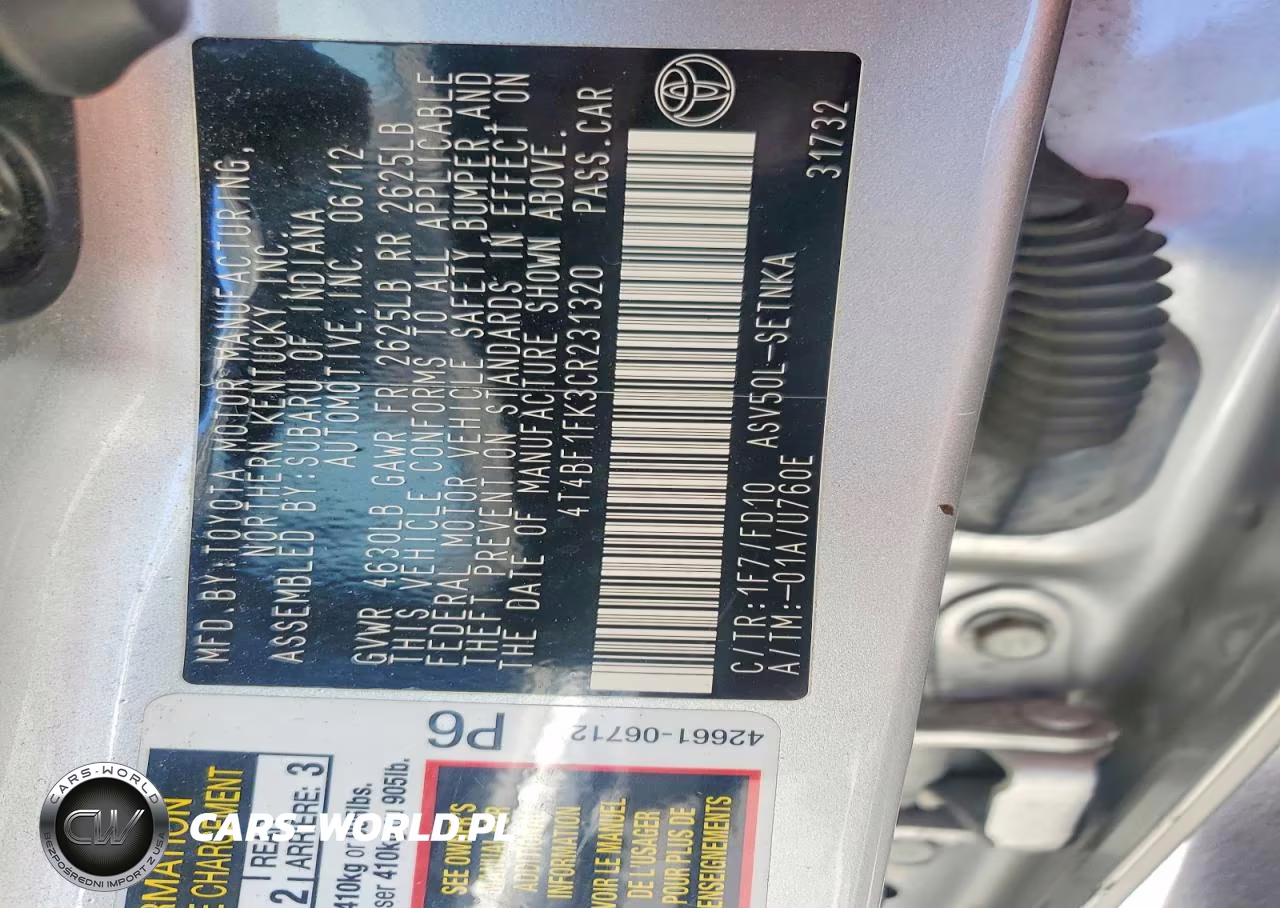 2012 Toyota Camry Le VIN:4T4BF1FK3CR231320 - 12