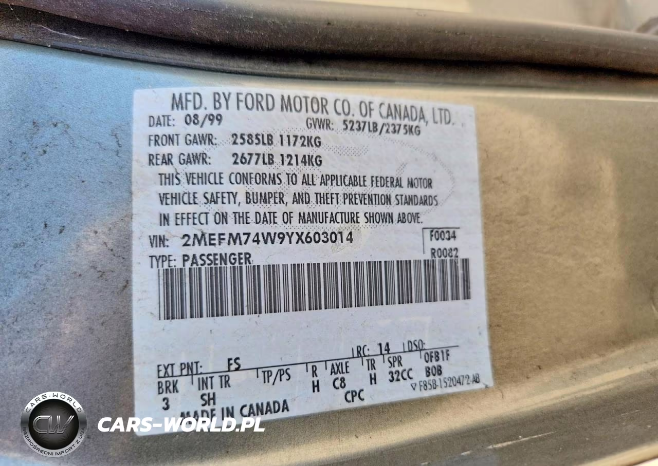 2000 Merc Grand Marquis VIN:2MEFM74W9YX603014 - 12