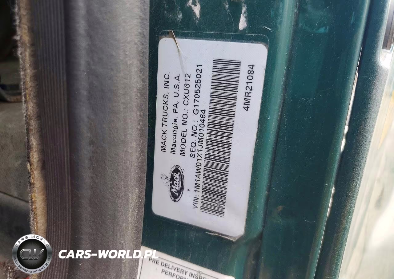 2018 Mack Cxu612 Semi Truck VIN:1M1AW01X1JM010464 - 10