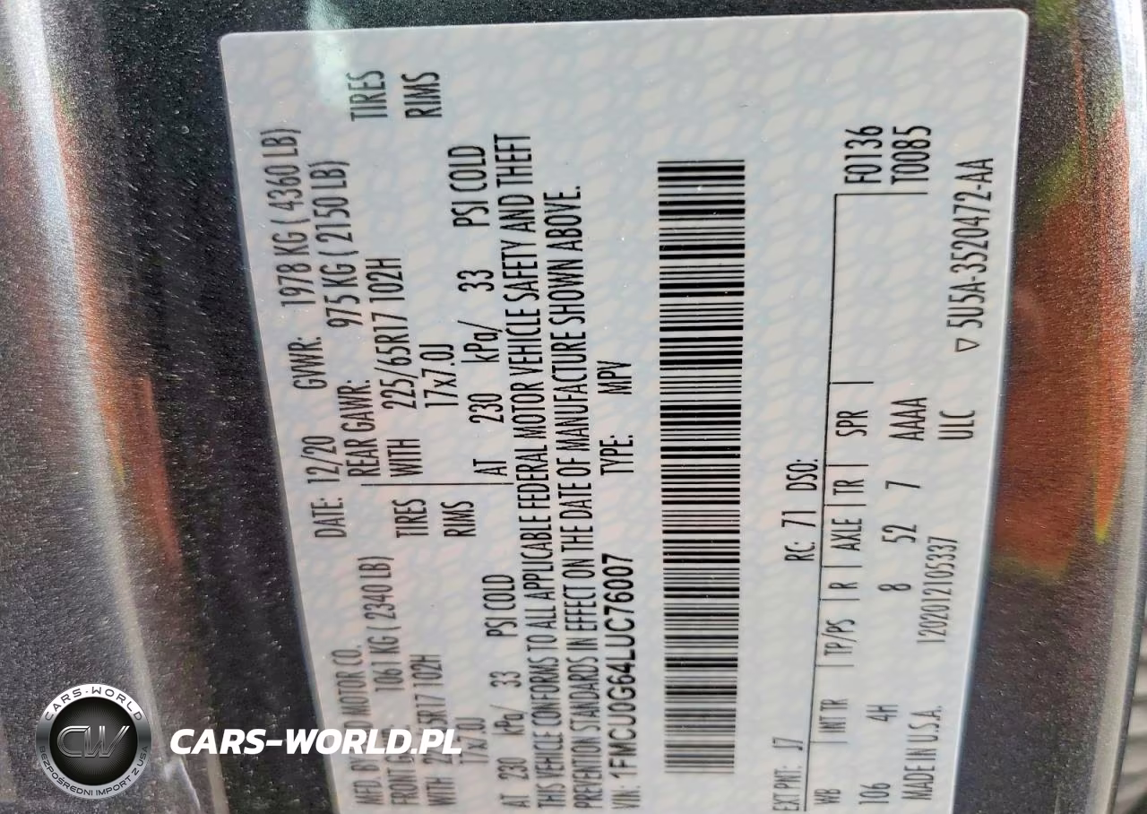 2020 Ford Escape Se VIN:1FMCU0G64LUC76007 - 13