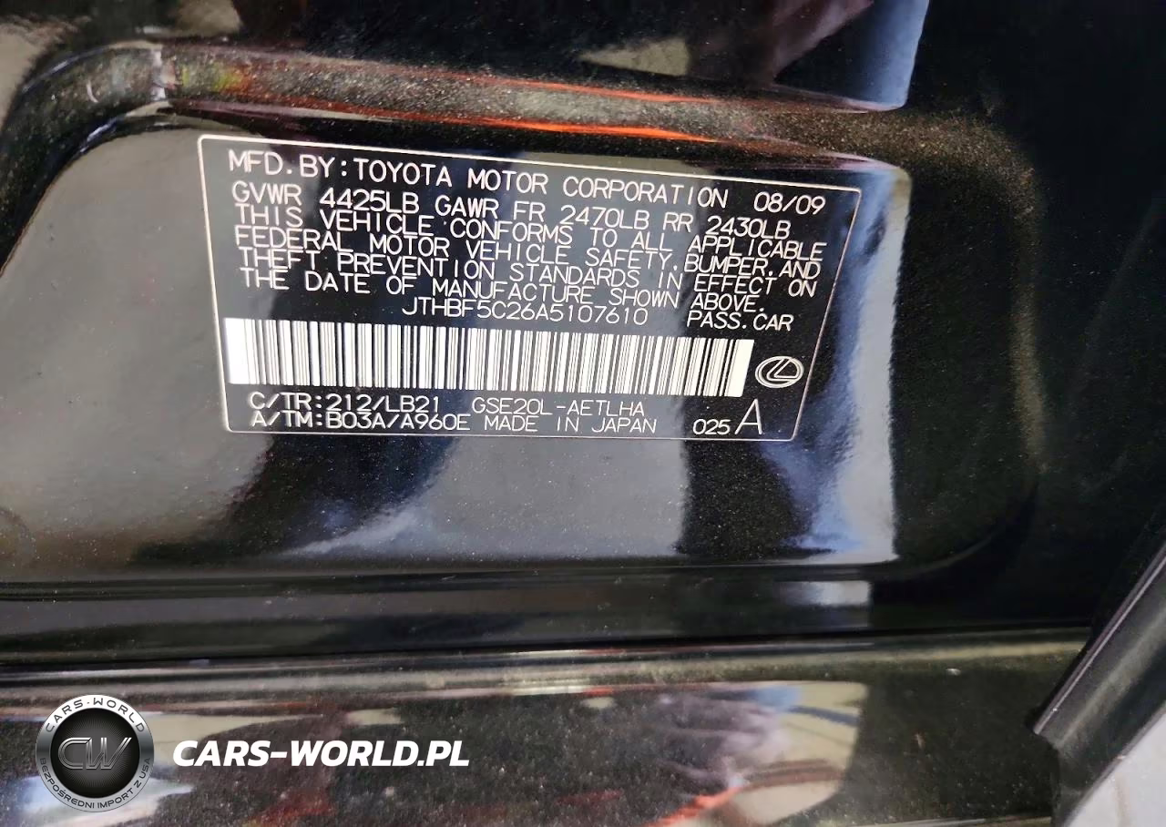 2010 Lexus Is 250 VIN:JTHBF5C26A5107610 - 12